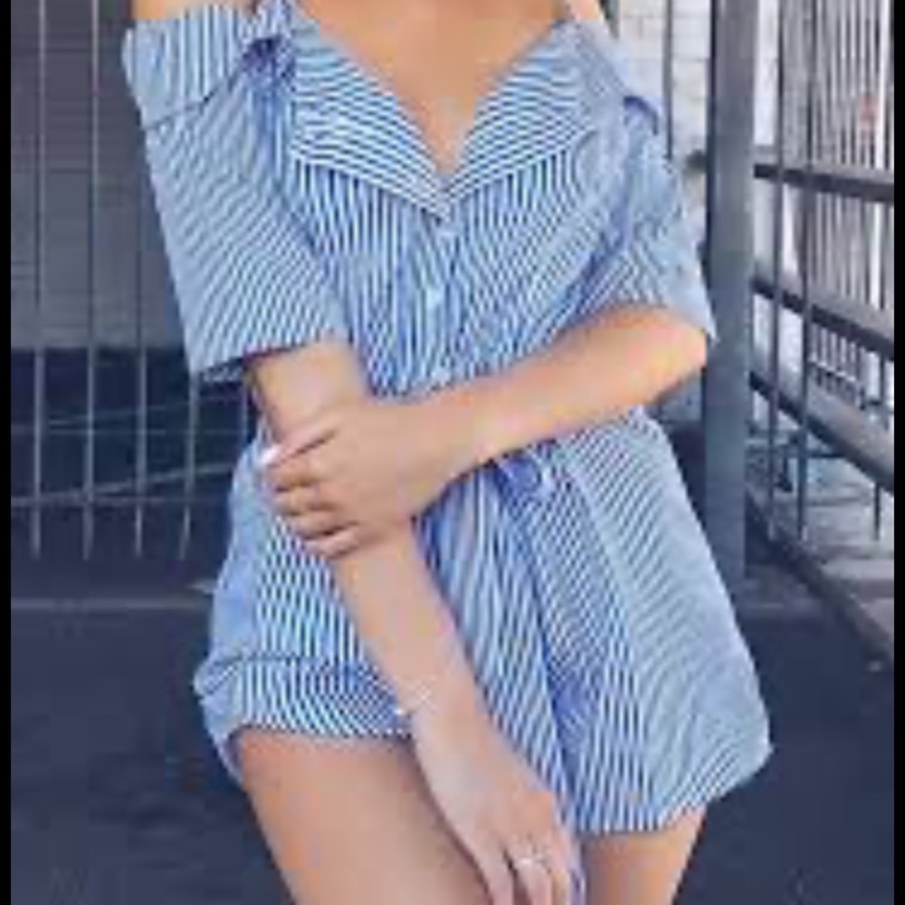 Sneak Peak Shirt Dress Railroad Mini Pinstriped Belted Cuff Sleeves Pocket Beach - Picture 5 of 13